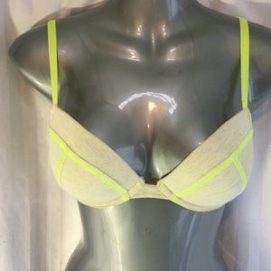 La Senza Bra Remix Size 32C Neon Green Gray Jersey Padded Push Up Plunge